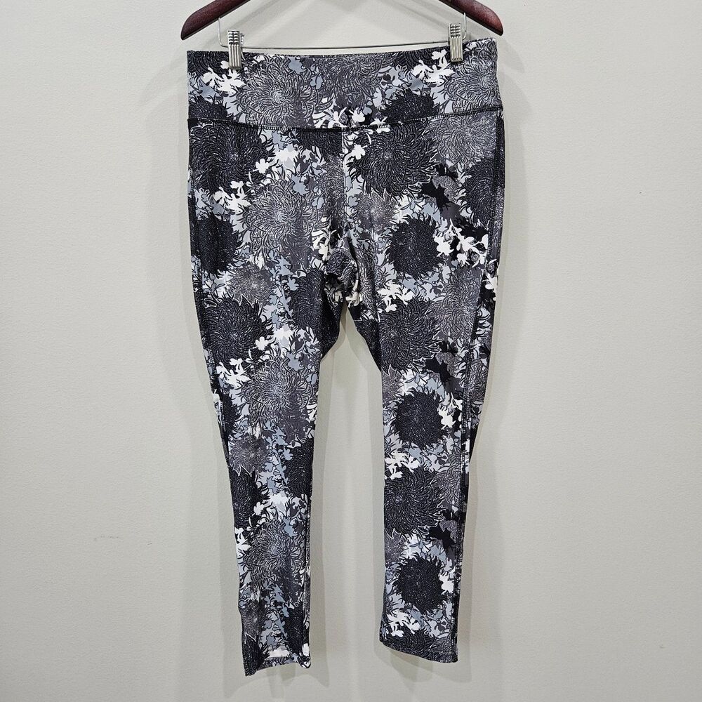 Jockey Womens High Rise Leggings XL Black Gray Dark Floral Fairy Athletic Yoga